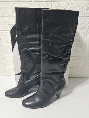 Nine West black leather women's high heel Boots size 5.5 NWSTANDPUT